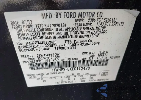 2014 Ford Taurus Limited из США, поврежденный, VIN 1FAHP2F8XEG112428